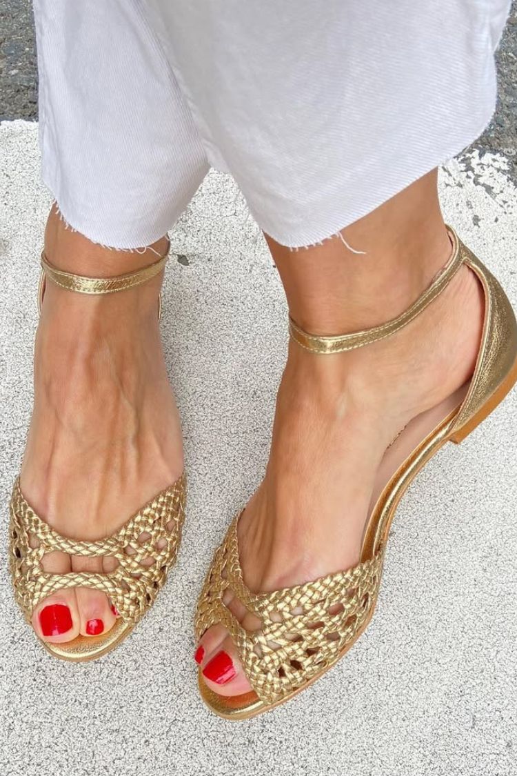 Isadora | Sandales en cuir tressé doré