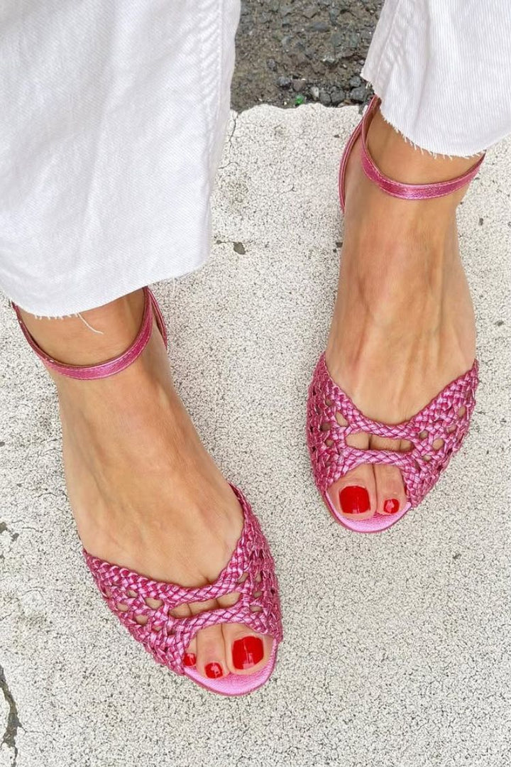 Isadora | Sandales en cuir tressé doré