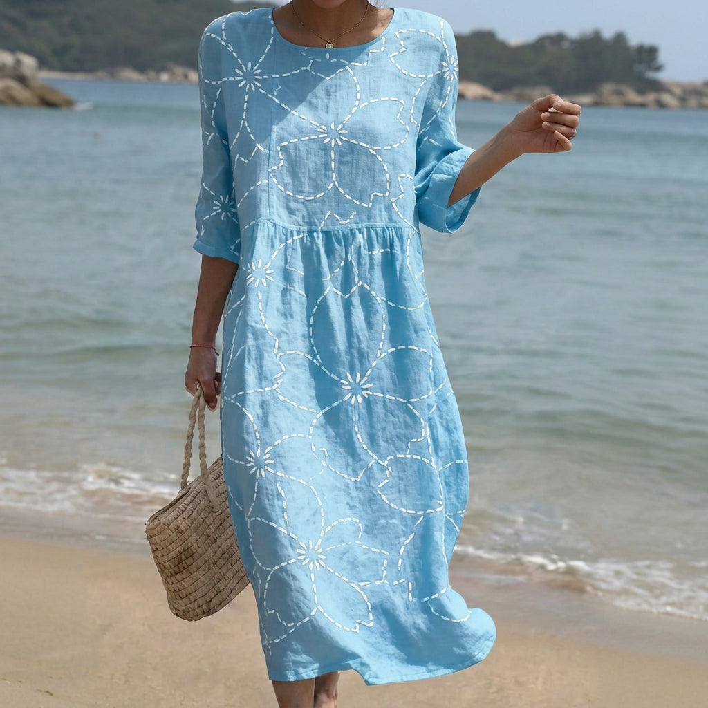 Joana - Robe Maxi à Col Rond avec Imprimé