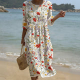 Cristina - Robe Maxi à Col Rond avec Imprimé Floral