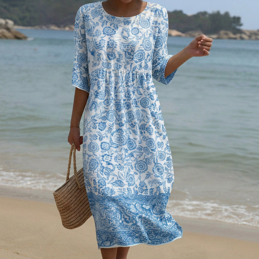Sofia - Robe Maxi à Col Rond avec Imprimé