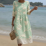 Gabi - Robe Midi avec Imprimé de Plantes et de Fleurs