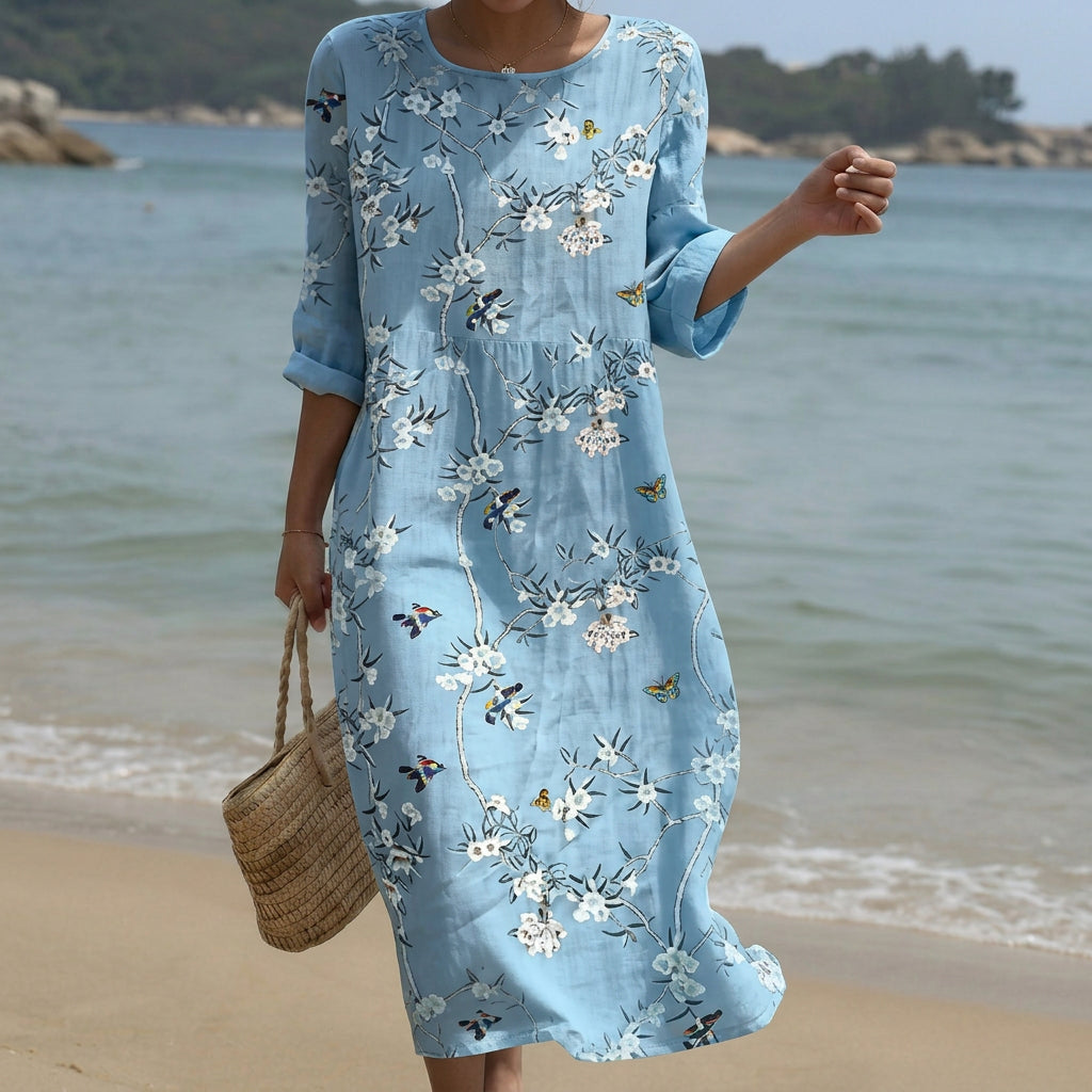 Beatriz - Robe Maxi à Col Rond avec Imprimé