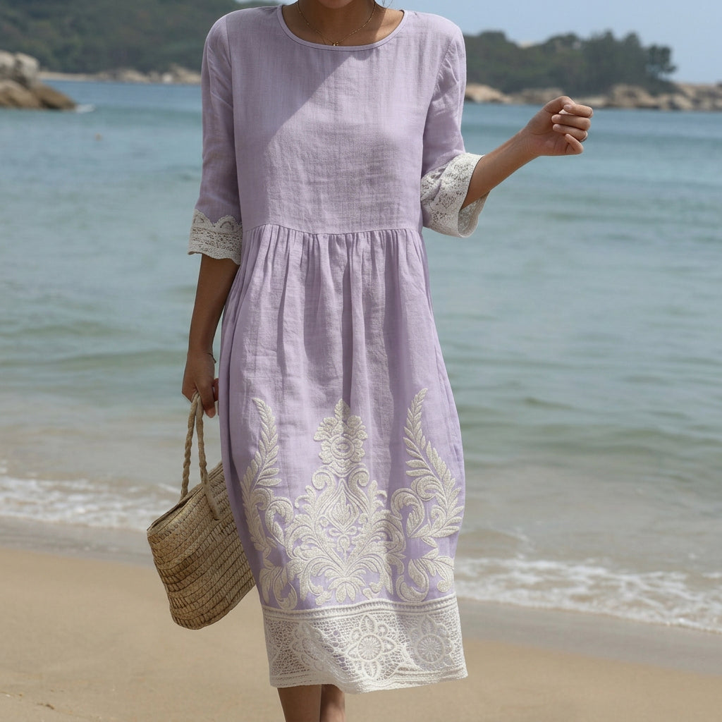 Carla - Robe Maxi à Col Rond avec Imprimé