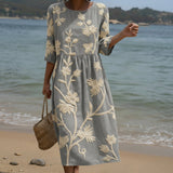 Ana - Robe Midi avec Imprimé de Plantes et de Fleurs