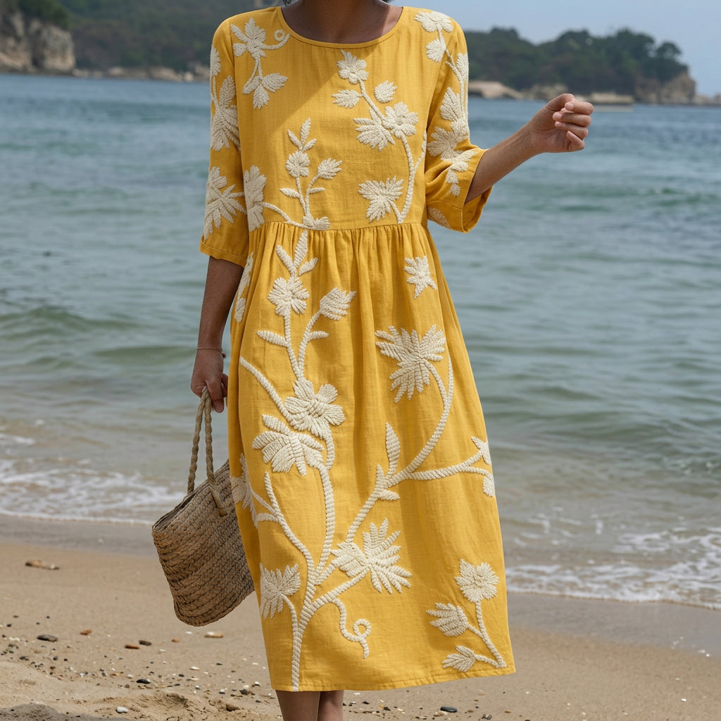 Iara - Robe Midi avec Imprimé de Plantes et Fleurs